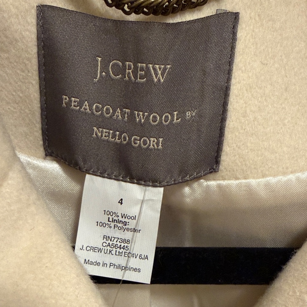 J. Crew Elegant Wool Cream Pea Coat with Black Accents - Picture 2 of 5